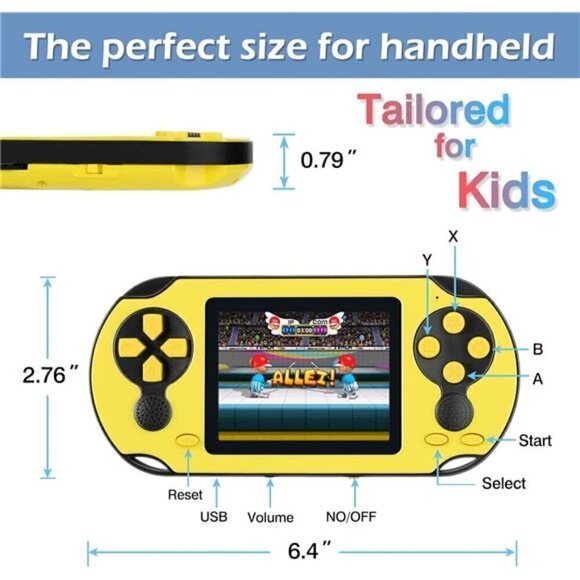 16 Bit Handheld 230 Games Console System Kids Adults Large Screen HD YELLOW NEW - Picture 5 of 6